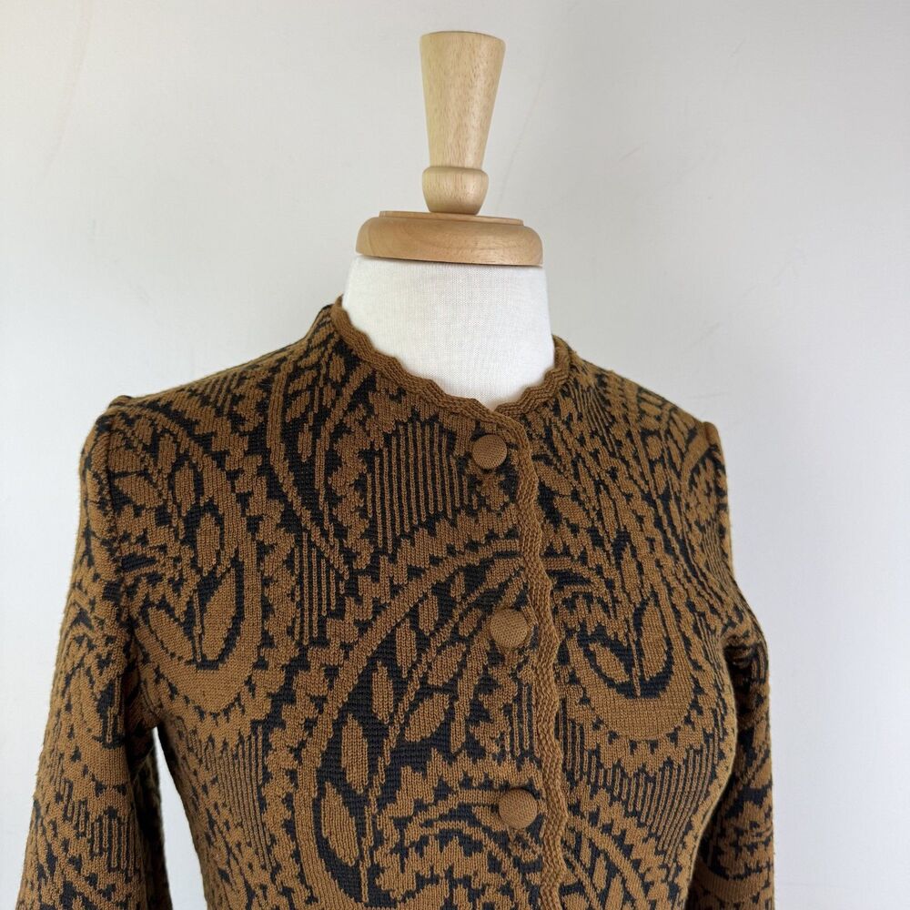 Vintage Catalina Jacquard Paisley Cardigan, Brown Black Button Front Sweater